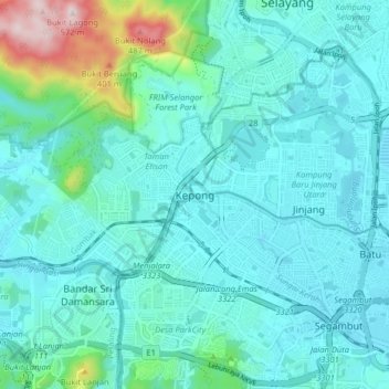 Kepong topographic map, elevation, terrain