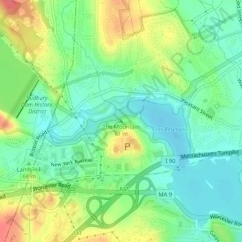 The Mountain topographic map, elevation, terrain