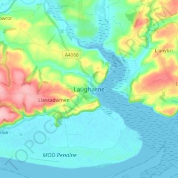 Laugharne topographic map, elevation, terrain