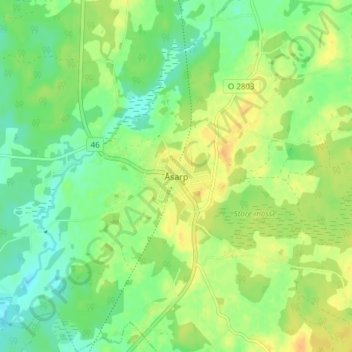 Åsarp topographic map, elevation, terrain