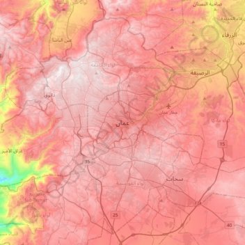 Amman topographic map, elevation, terrain