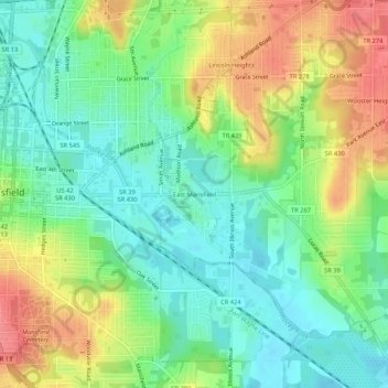 East Mansfield topographic map, elevation, terrain