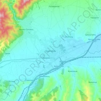 Bujanovac topographic map, elevation, terrain