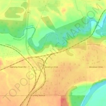 Red Deer Junction topographic map, elevation, terrain