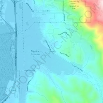 Bayside topographic map, elevation, terrain