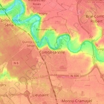 Combs-la-Ville topographic map, elevation, terrain