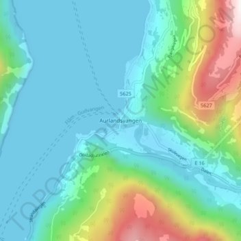 Aurlandsvangen topographic map, elevation, terrain