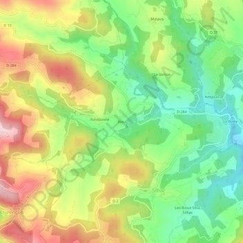 Riou topographic map, elevation, terrain