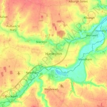 Harleston topographic map, elevation, terrain