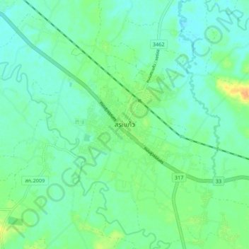 Sa Kaeo topographic map, elevation, terrain