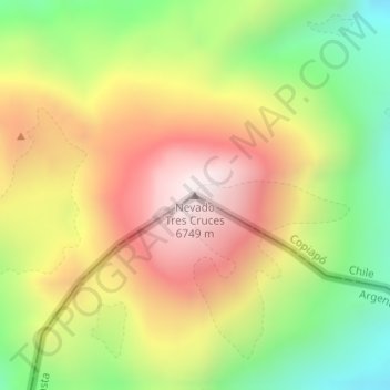 Nevado Tres Cruces topographic map, elevation, terrain