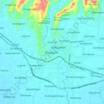 Pejagoan topographic map, elevation, terrain