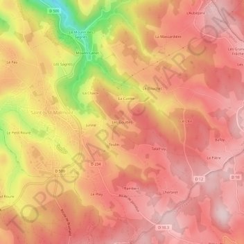 Les Gouttes topographic map, elevation, terrain