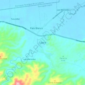 Cúpira topographic map, elevation, terrain