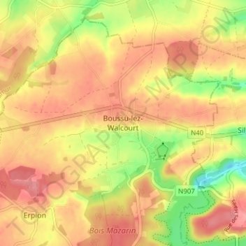 Boussu-lez-Walcourt topographic map, elevation, terrain
