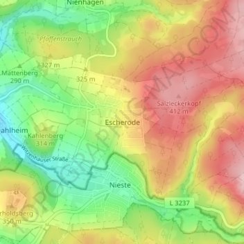 Escherode topographic map, elevation, terrain