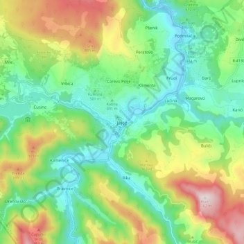 Jajce topographic map, elevation, terrain