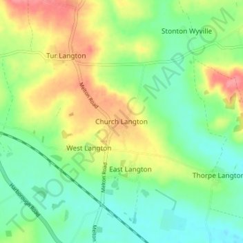 Church Langton topographic map, elevation, terrain