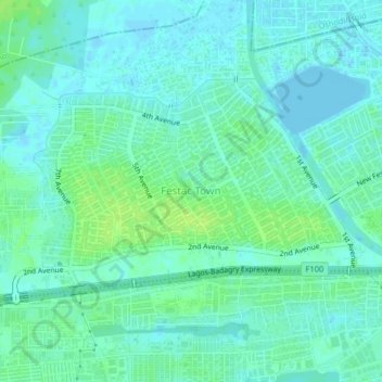 Festac Town topographic map, elevation, terrain