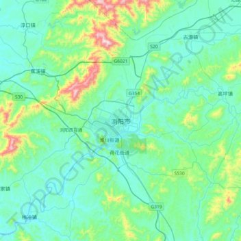 Liuyang topographic map, elevation, terrain