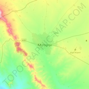 Jijiga topographic map, elevation, terrain