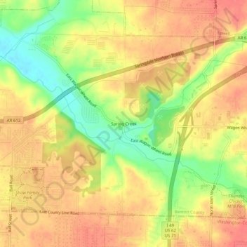 Spring Creek topographic map, elevation, terrain