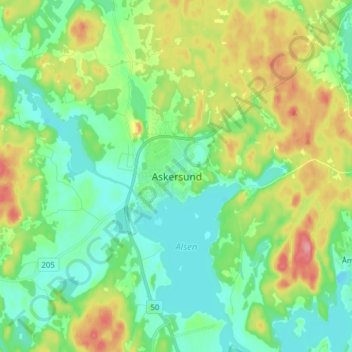 Askersund topographic map, elevation, terrain