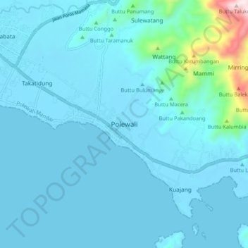 Polewali topographic map, elevation, terrain