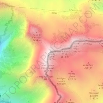 Canin topographic map, elevation, terrain