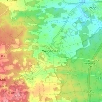 Weidensees topographic map, elevation, terrain