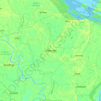 Shariatpur topographic map, elevation, terrain