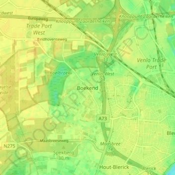 Boekend topographic map, elevation, terrain
