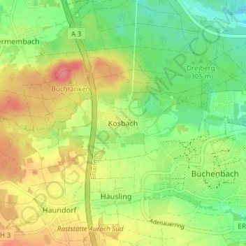 Kosbach topographic map, elevation, terrain
