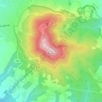 Avala topographic map, elevation, terrain