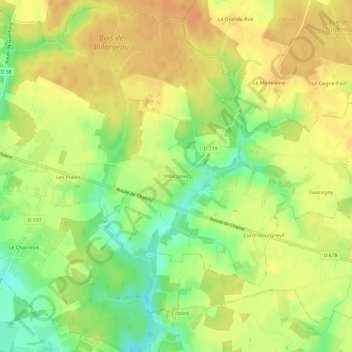 Villargeau topographic map, elevation, terrain