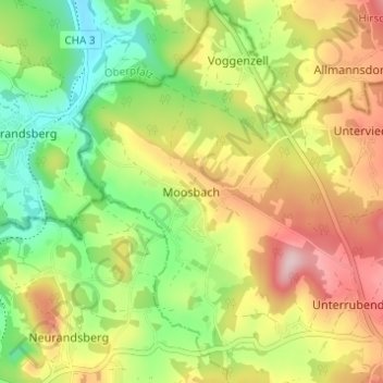 Moosbach topographic map, elevation, terrain