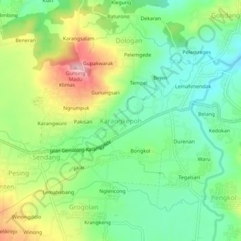 Karangkepoh topographic map, elevation, terrain