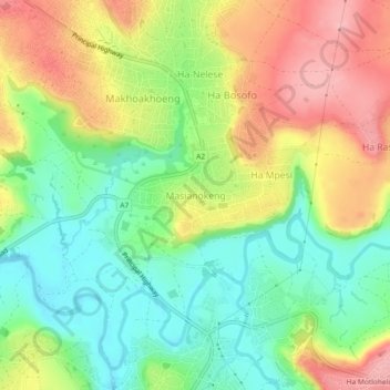 Masianokeng topographic map, elevation, terrain