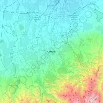 Almaty topographic map, elevation, terrain