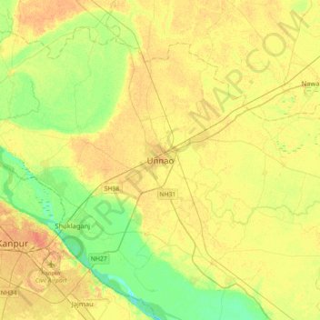 Unnao topographic map, elevation, terrain