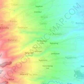 Perampelan Lor topographic map, elevation, terrain