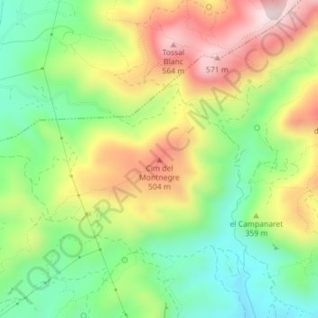 Cim del Montnegro topographic map, elevation, terrain