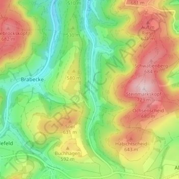 Obervalme topographic map, elevation, terrain