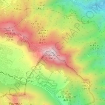 el Mondúver topographic map, elevation, terrain