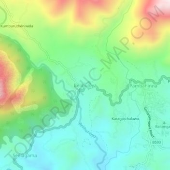 Belihuloya topographic map, elevation, terrain