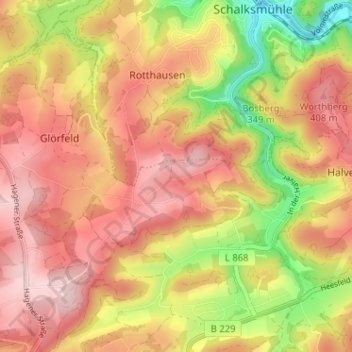 Othmaringhausen topographic map, elevation, terrain