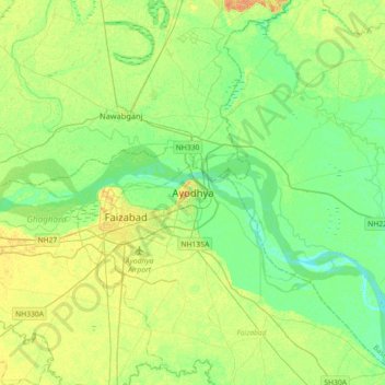 Ayodhya topographic map, elevation, terrain