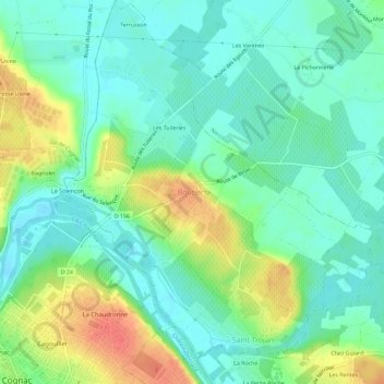 Boutiers topographic map, elevation, terrain