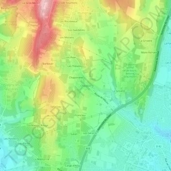 Chazoux topographic map, elevation, terrain