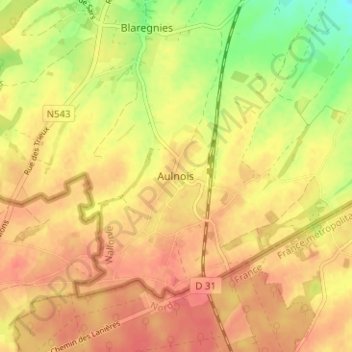 Aulnois topographic map, elevation, terrain